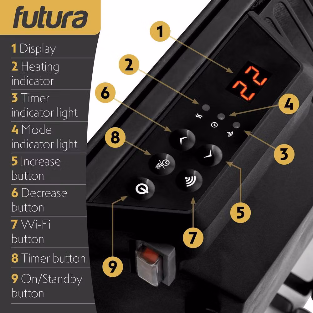Futura 1000W WiFi Glass Electric Panel Heater, Black, Wall Mounted or Freestanding – 7