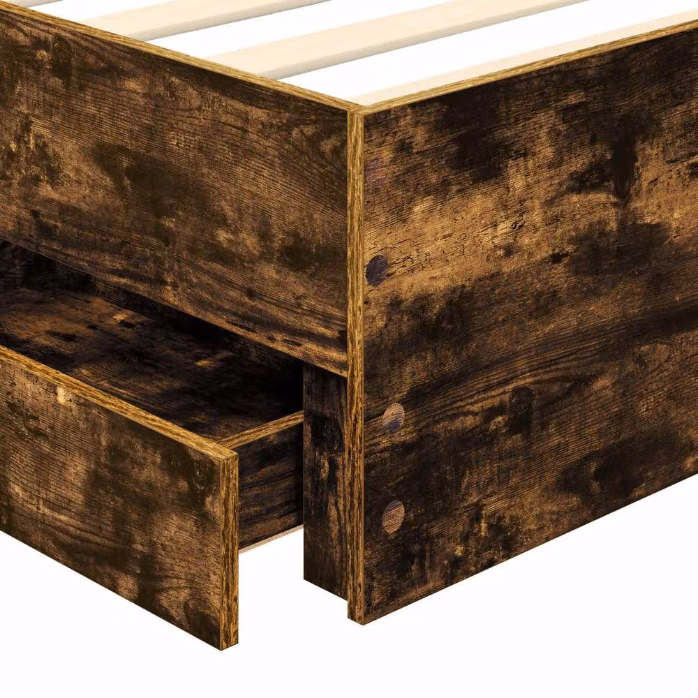 Berkfield Home Modern Bed Frame with Drawers in Smoked Oak Brown, W/D/H: 100 x 200 cm – 4
