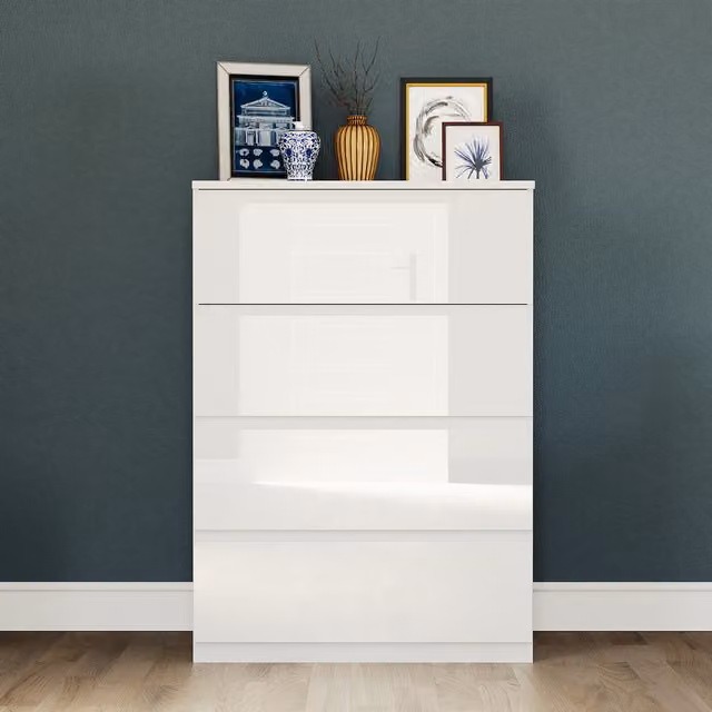 Vida Designs Glinton 4 Drawer Chest in White Glossy Finish