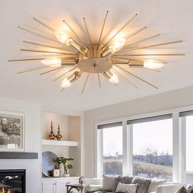 Garwarm 6 Light Dimmable Flush Mount Ceiling Light in Gold/Brass, Diameter: 60 cm – 1