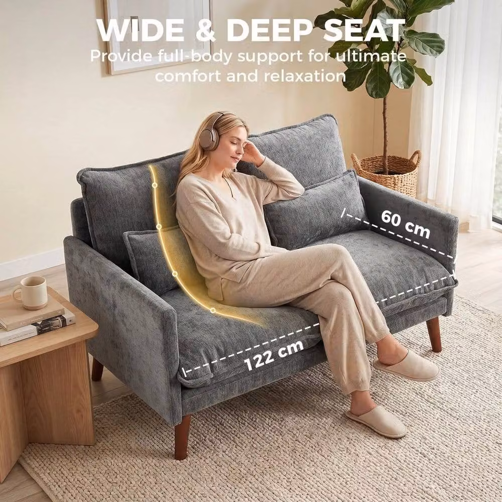 FORGEVIO Modern 2 Seater Grey Velvet Sofa with Scatter Cushions – 5