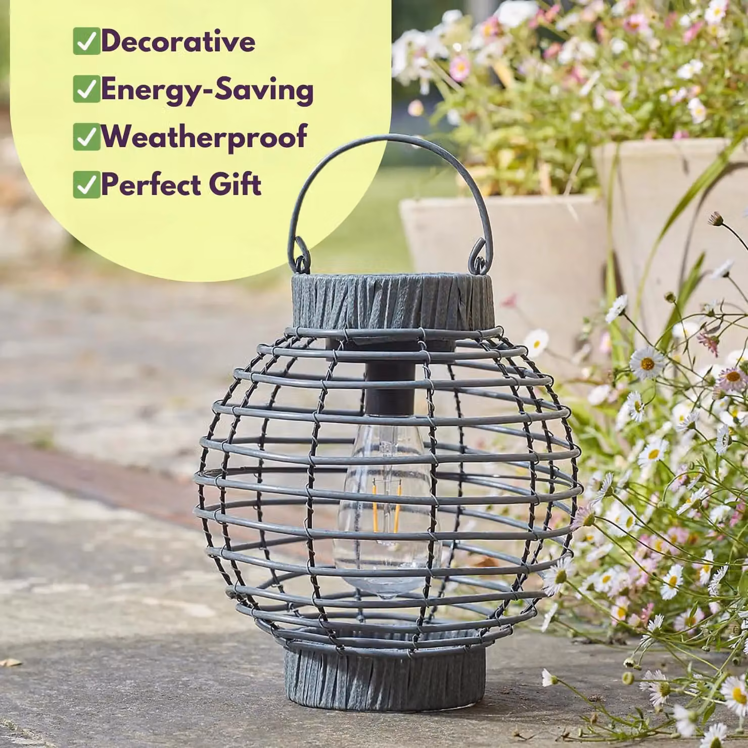 Marco Paul Grey Rattan Round Solar Powered Lantern, Diameter: 23.5 cm – 6