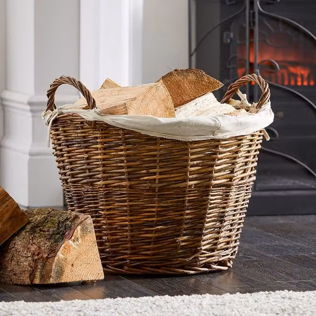 Inglenook Brown Open Weave Rattan Log Basket with Handles