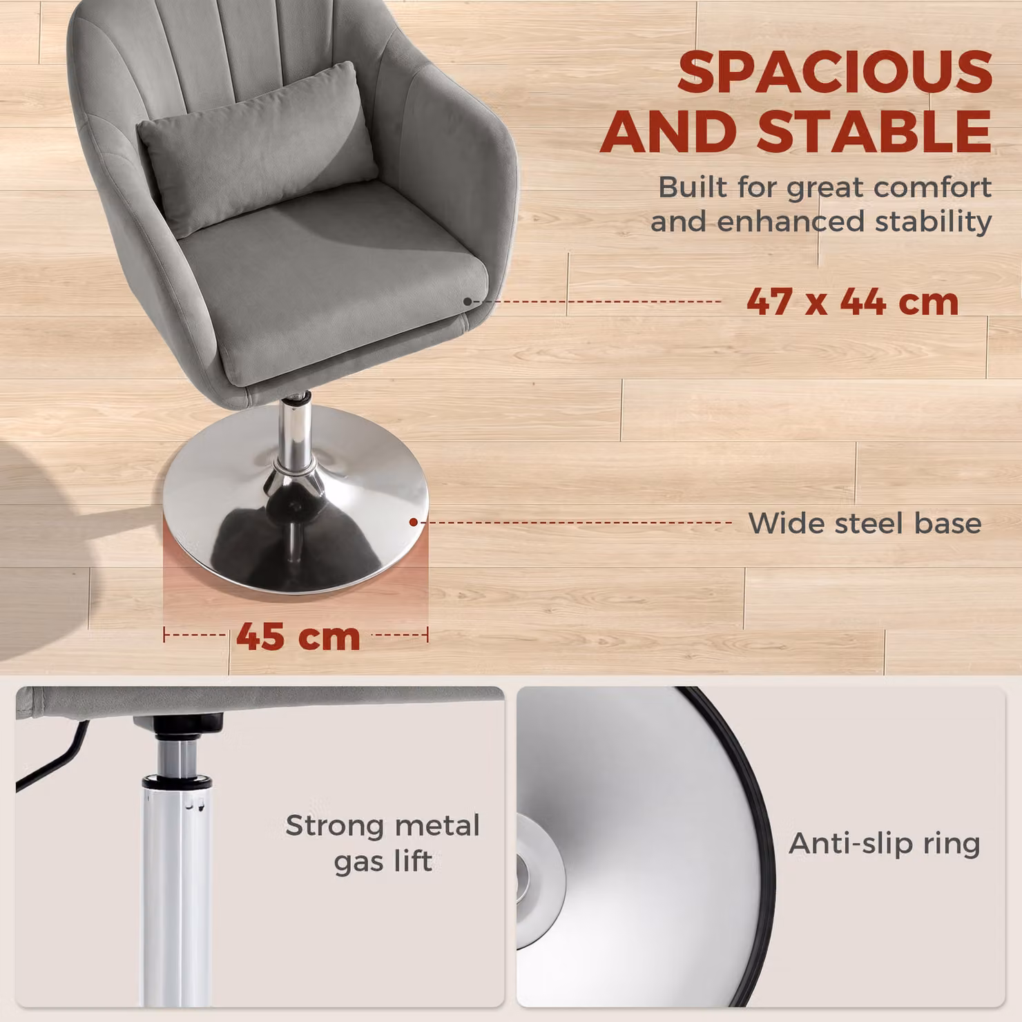 HOMCOM Retro Grey Velvet Swivel Tub Chair with Metal Frame and Armrests – 4