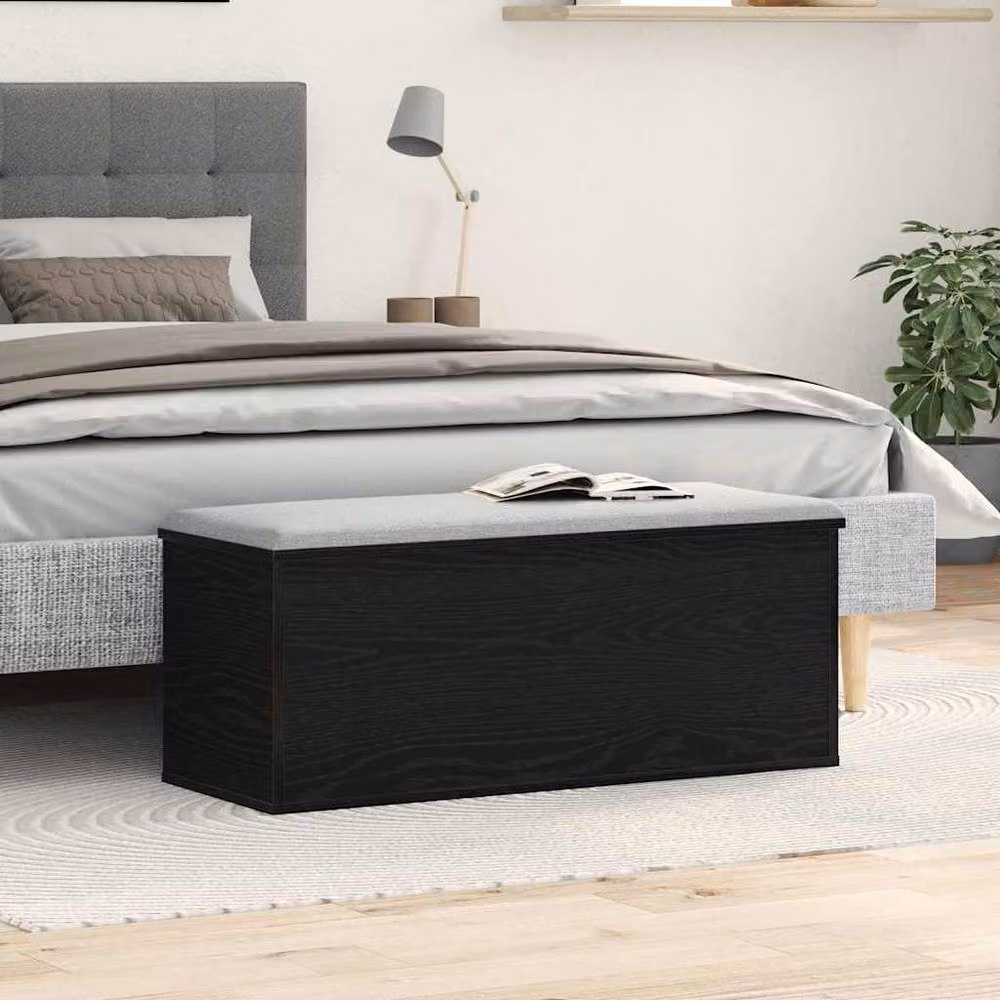 Berkfield Home Black Oak Storage Box in Black MDF, W/D/H: 90 x 35 x 35 cm – 2