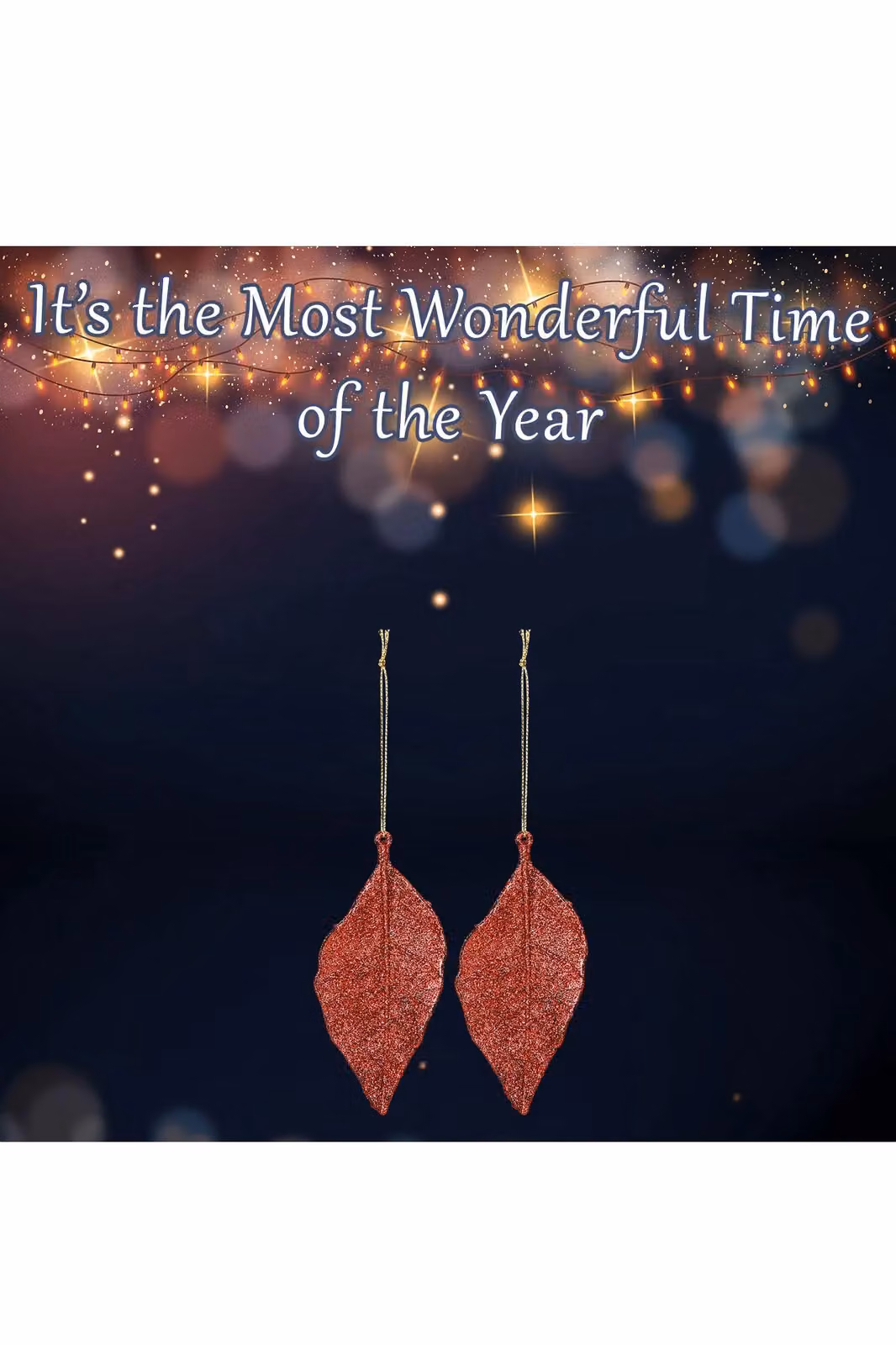 VFM e-Store Red Glitter Hanging Leaf Christmas Tree Ornaments, Pack of 2, Height: 22.6 cm – 2