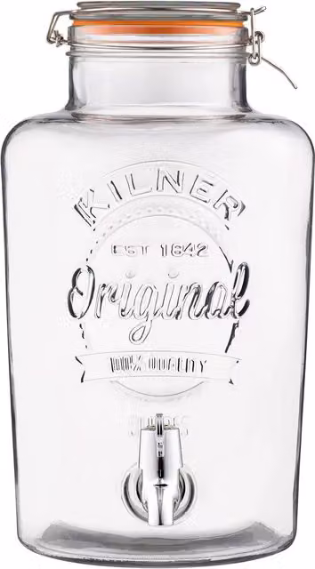 Kilner Clip Top Round Glass Drinks Dispenser, 8 l, Transparent