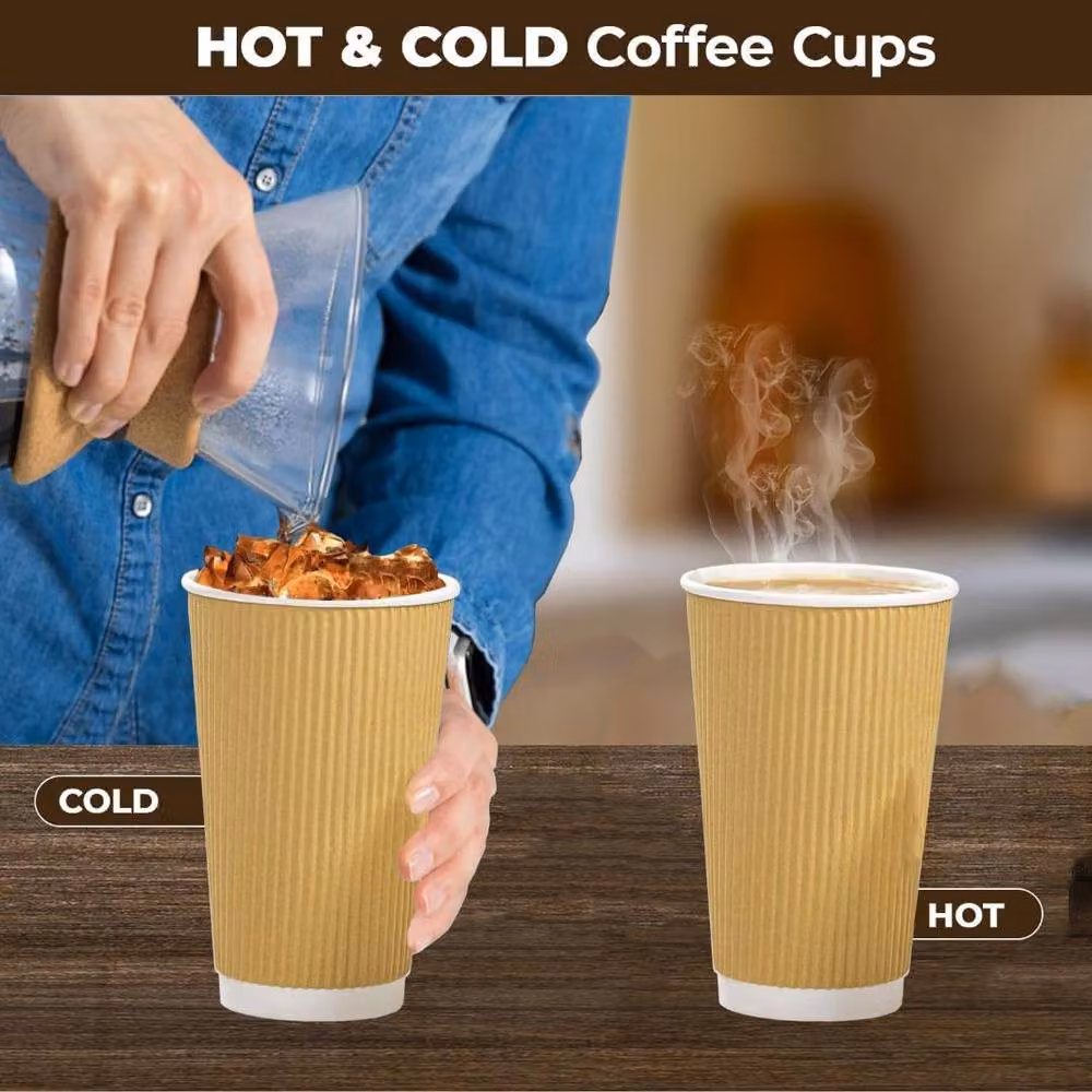 ECONX Brown Kraft Ripple Disposable Paper Coffee Cups, 473 ml, Pack of 100 – 2