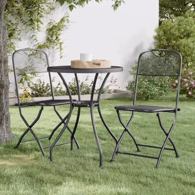 Berkfield Home 3 Piece Modern Garden Dining Set in Anthracite Black Expanded Metal Mesh – 1