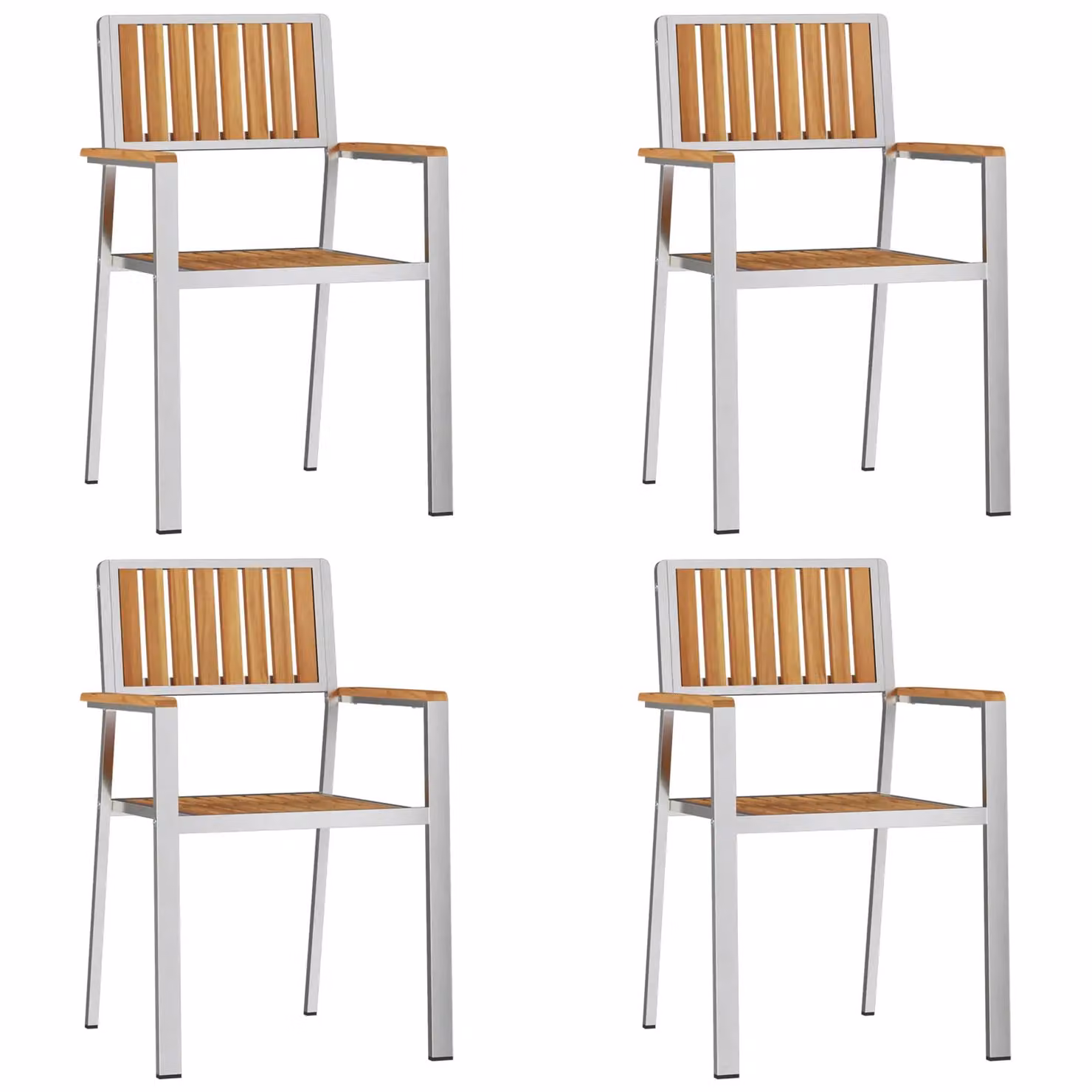Berkfield Home Set of 4 Stackable Garden Chairs in Silver Teak Wood and Stainless Steel – 1
