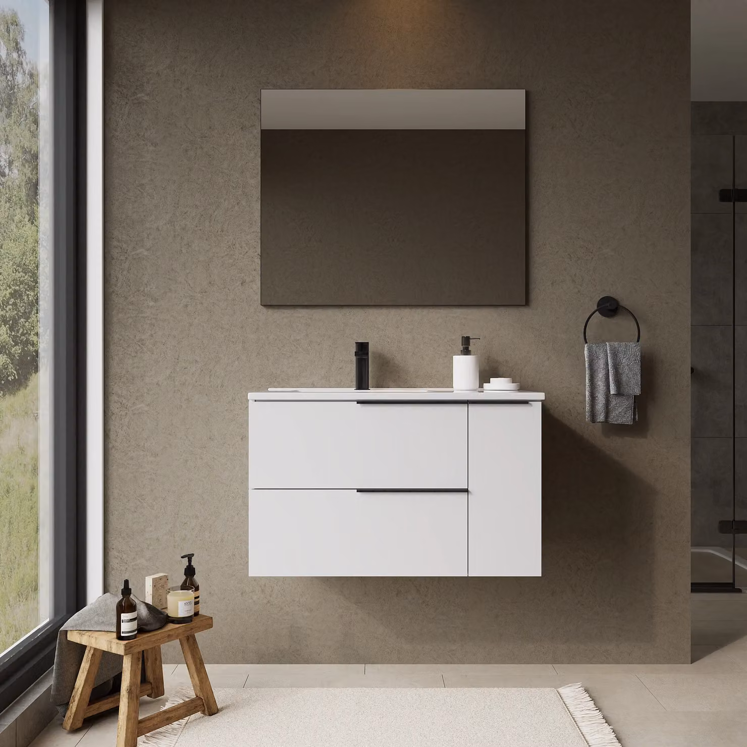 Banyetti Celtic Duo 800mm Wall Hung Vanity Unit with Door and Basin in Gloss White – 5