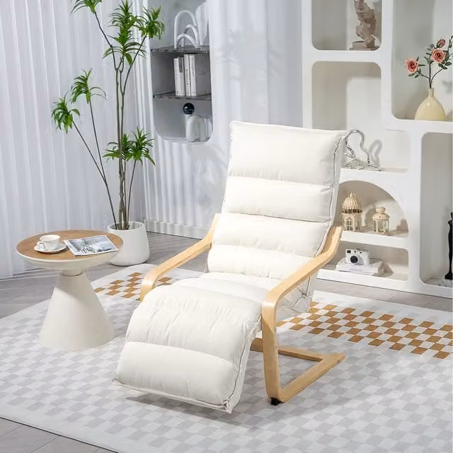 HOMCOM Modern Velvet Upholstered Lounge Chair with Armrests and Ottoman in Beige and White