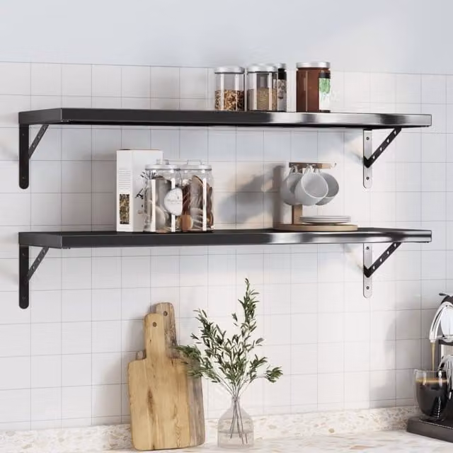 Berkfield Home Wall Mounted Metal Shelves, 2 Pack, Black, W: 100 cm, D: 30 cm – 1