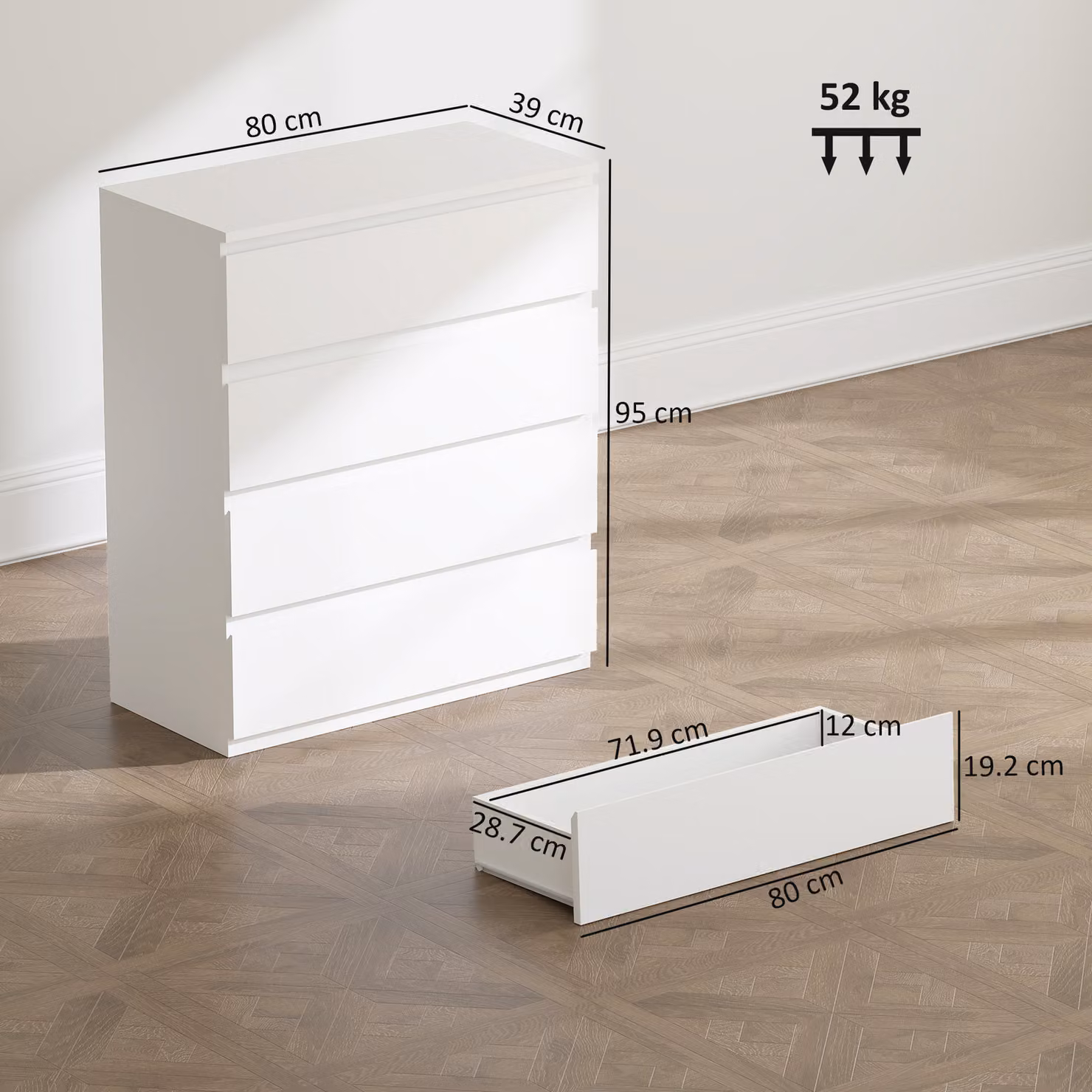 HOMCOM Modern White Chest of Four Drawers – 2