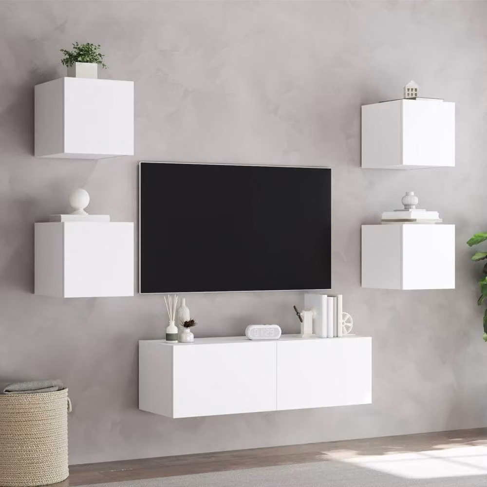 Berkfield Home 5 Piece Modern White Glossy TV Wall Cabinets with Integrated LED Lighting – 3