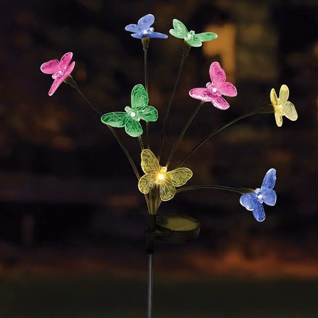 Garden Mile Butterfly Solar 8 Stem Path Lights in Black with Multicolour RGB Effects