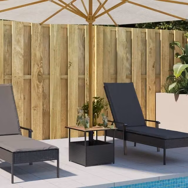 Berkfield Home Black Poly Rattan Garden Table with Parasol Hole W/D/H: 55 x 55 x 46.5 cm