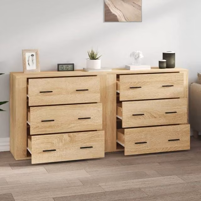 Berkfield Home Set of 2 Sonoma Oak Sideboards in Light Tan Beige