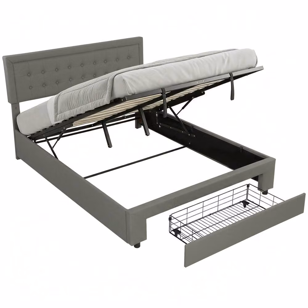 HOMCOM Grey Synthetic Leather Upholstered Ottoman Bed with Lift Up Storage Base, W/D/H: 180 x 157.5 x 203.5 cm – 6