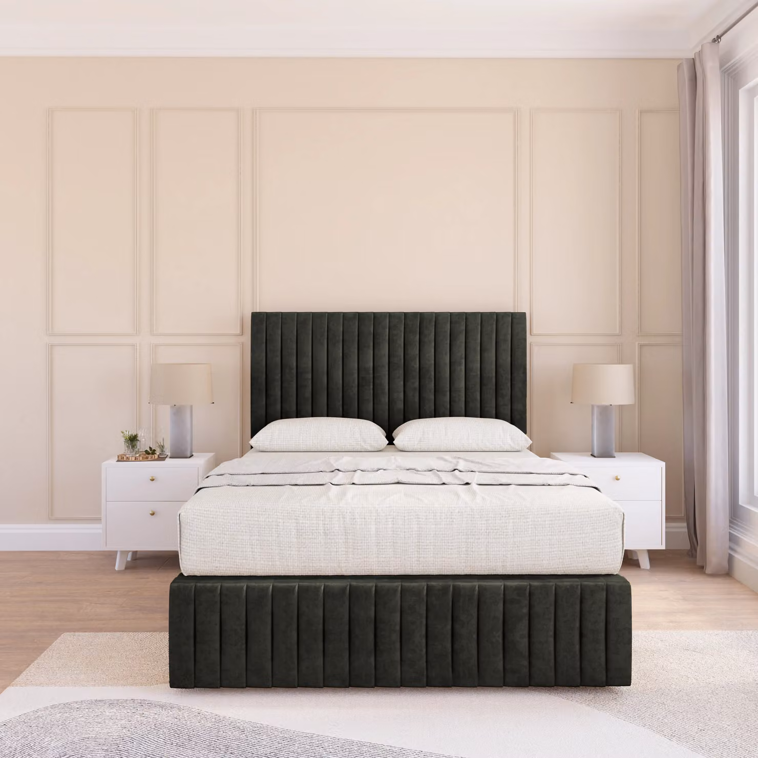 Sloomy Madison Divan Bed Base with 26 inch Struts Headboard and 12 inch Footboard, Grey Velvet Upholstered, W/D/H: 90 x 200 cm