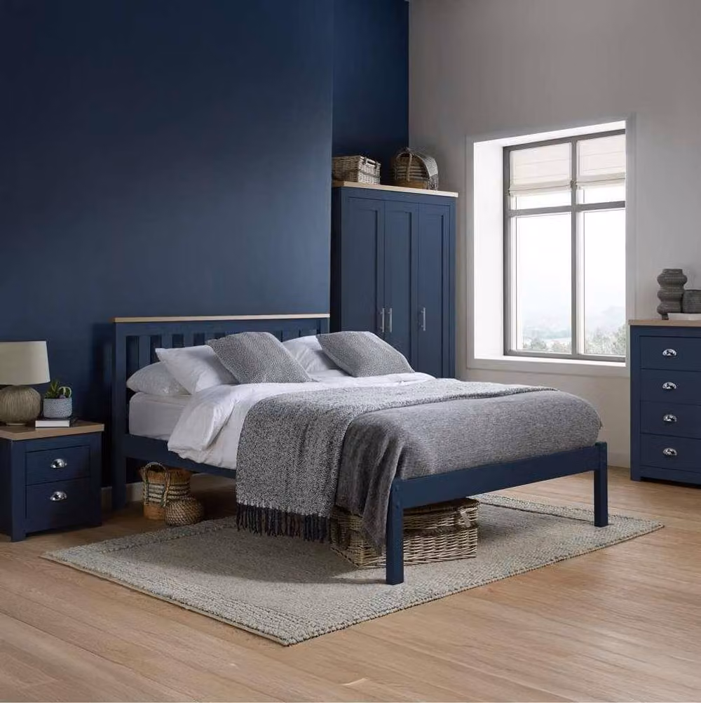 Birlea Highgate Pair of 2-Drawer Bedside Cabinets in Navy Blue with Oak Finish – 2