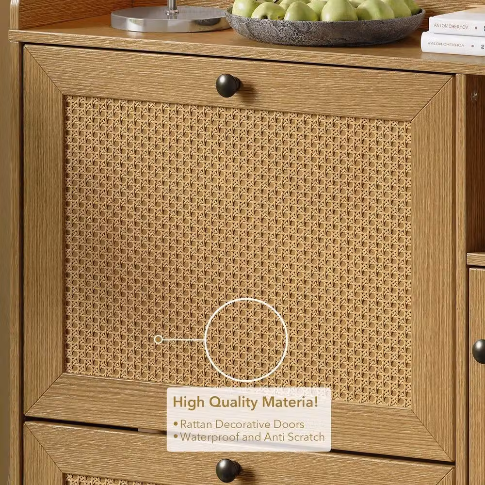 VOGREX Brown Rattan Shoe Storage Cabinet with 3 Tilting Drawers and 1 Hinged Door – 2