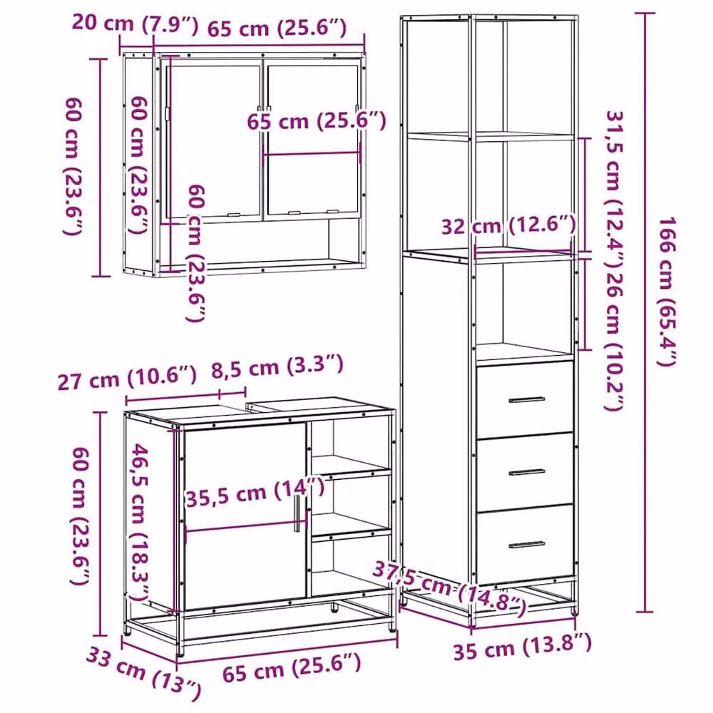 Berkfield Home 3 Piece Industrial Bathroom Furniture Set in Smoked Oak Brown – 6