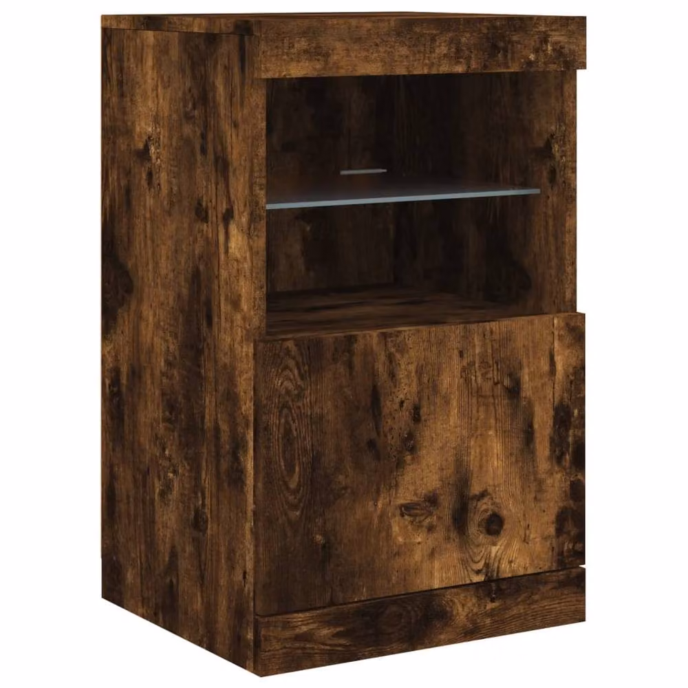 Berkfield Home Modern Sideboard with Integrated LED Lights in Smoked Oak Brown, W/D/H: 41 x 37 x 67 cm – 3