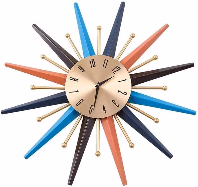 KORVIXA Mid-Century Geometric Metal Wall Clock in Multicolour, W/D/H: 100 x 100 x 1 cm – 1
