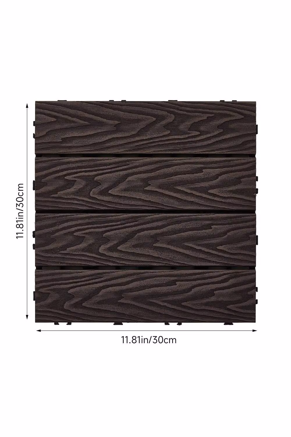 Living and Home 11-Piece Wave Wood Grain WPC Interlocking Deck Tiles in Dark Brown, W/D/H: 30 x 30 x 30 mm – 2