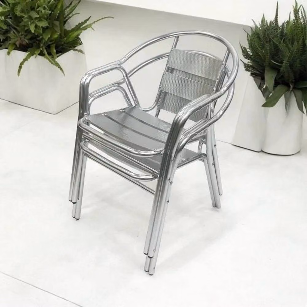 NESTLUNE 2-Piece Deluxe Silver Powder Coated Aluminium Garden Chair Set with Armrests – 2