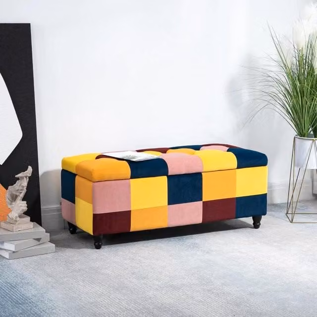 Chilli Seating Multicoloured Abstract Velvet Storage Ottoman