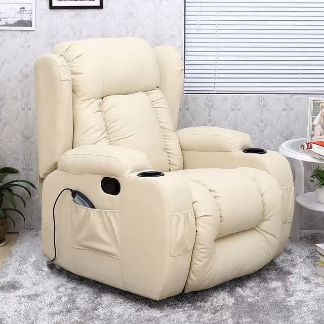 More4Homes Caesar Bonded Leather Manual Recliner Rocking Swivel Heat and Massage Chair in Beige – 1