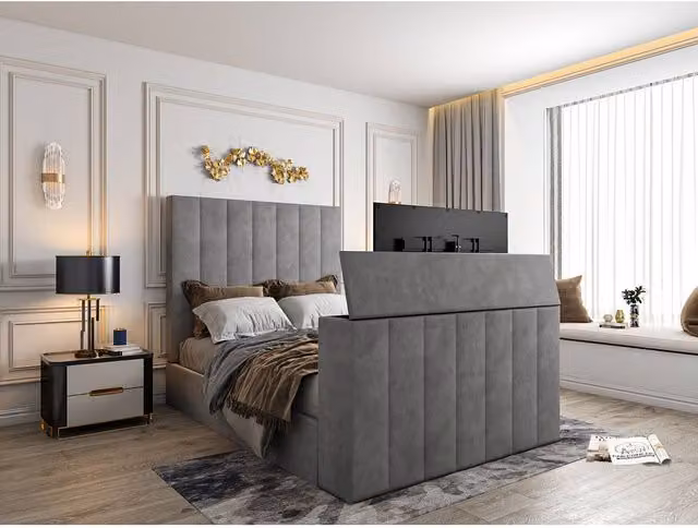 KDMD Vogue Grey Velvet Upholstered Single Bed Frame with Lift Up Base – 1