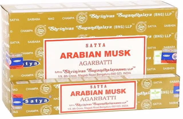 Satya Arabian Musk Oriental Woody Incense Sticks, 12 Pack, Yellow