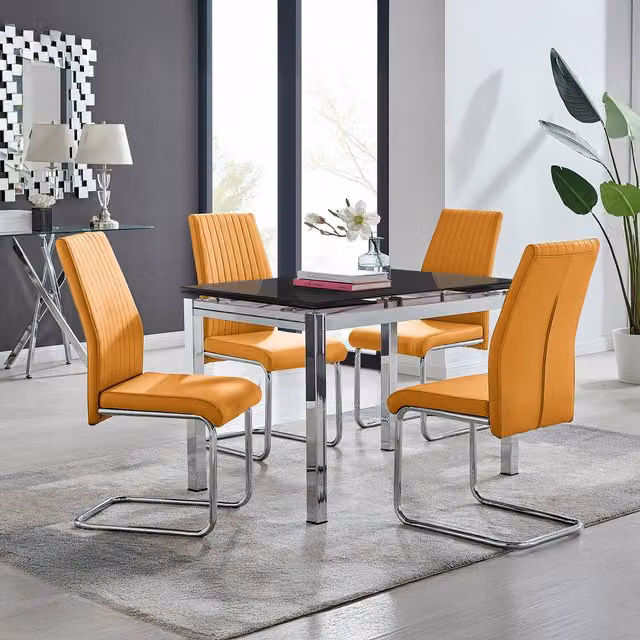 Furniturebox Enna Black Glass Extending Dining Table and 4 Lorenzo Chairs in Mustard Yellow