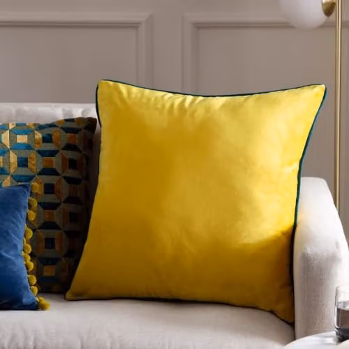 Riva Home Meridian Signature Collection Square Velvet Cushion in Blue and Yellow, 55 x 55 cm – 2