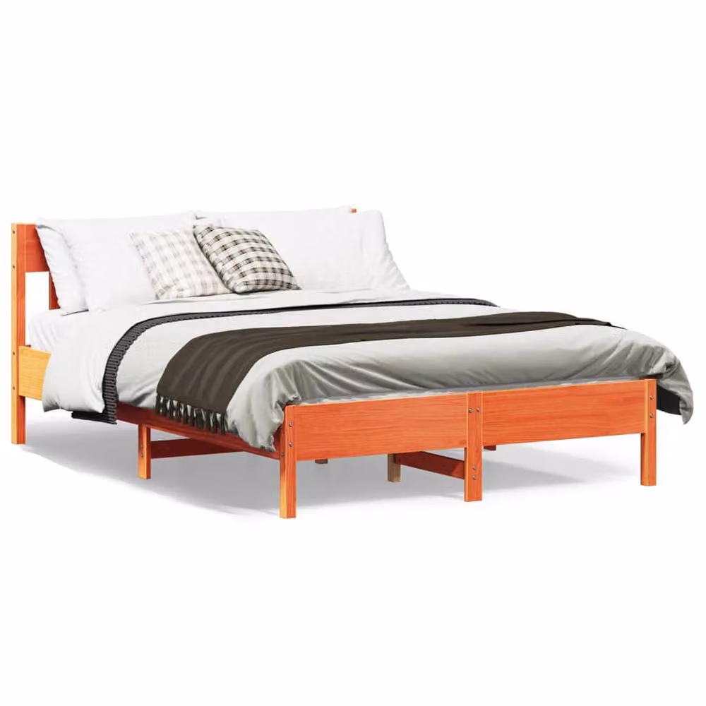 Berkfield Home Beautiful King Size Bed Frame in Waxed Brown Solid Pine, W/D/H: 155.5 x 150 x 205.5 cm – 2