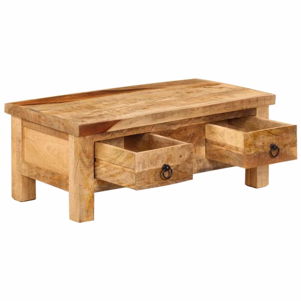 Berkfield Home Rectangular Mango Wood Coffee Table in Brown, W/D/H: 90 x 45 x 35 cm – 2