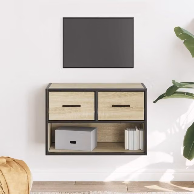 Berkfield Home Industrial TV Cabinet in Sonoma Oak and Brown, W/D/H: 60 x 31 x 39.5 cm – 1