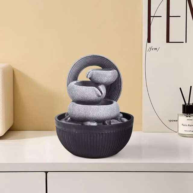 Breeins Spiral Stack Resin Tabletop Fountain Water Feature in Green, Sand or Grey