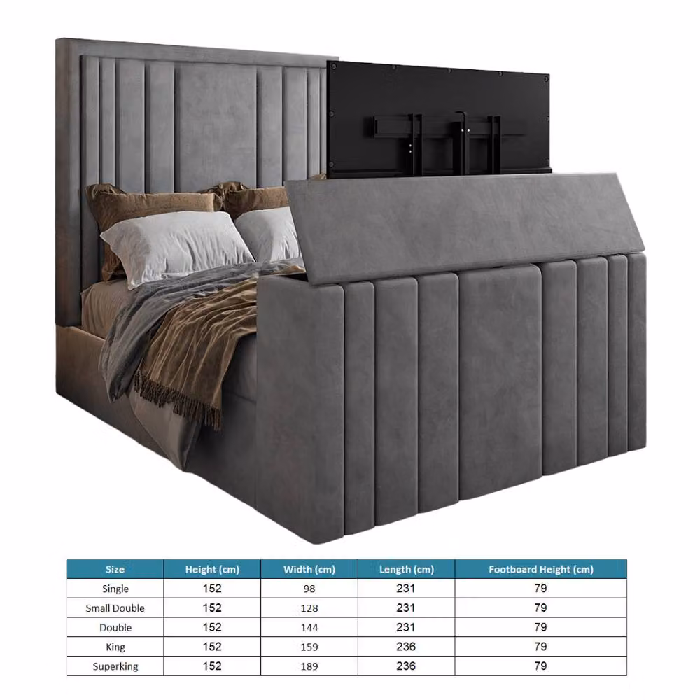 KDMD Yedingham Upholstered Soft Velvet Single Bed Frame in Grey with Lift Up Base – 4