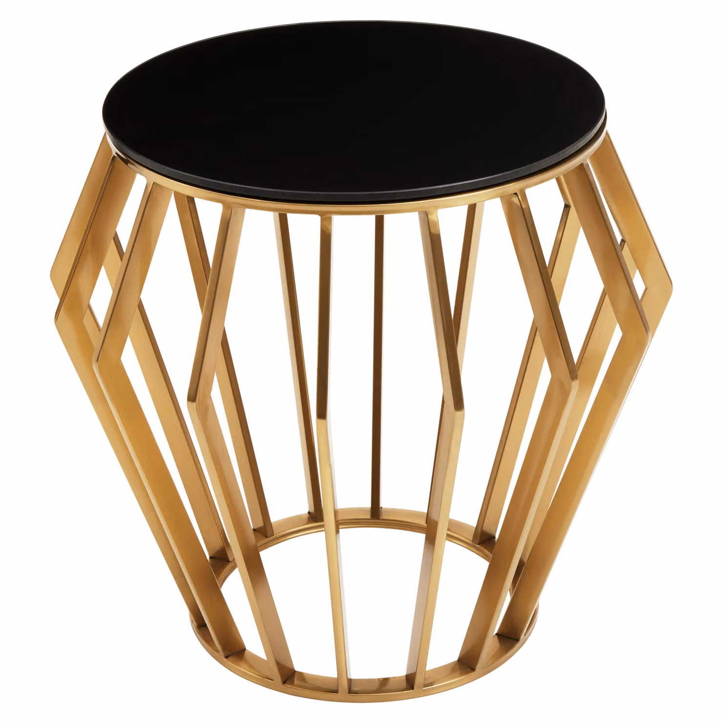Orsina Modern Round Side Table with Black Glass Top in Gold and Black – 2