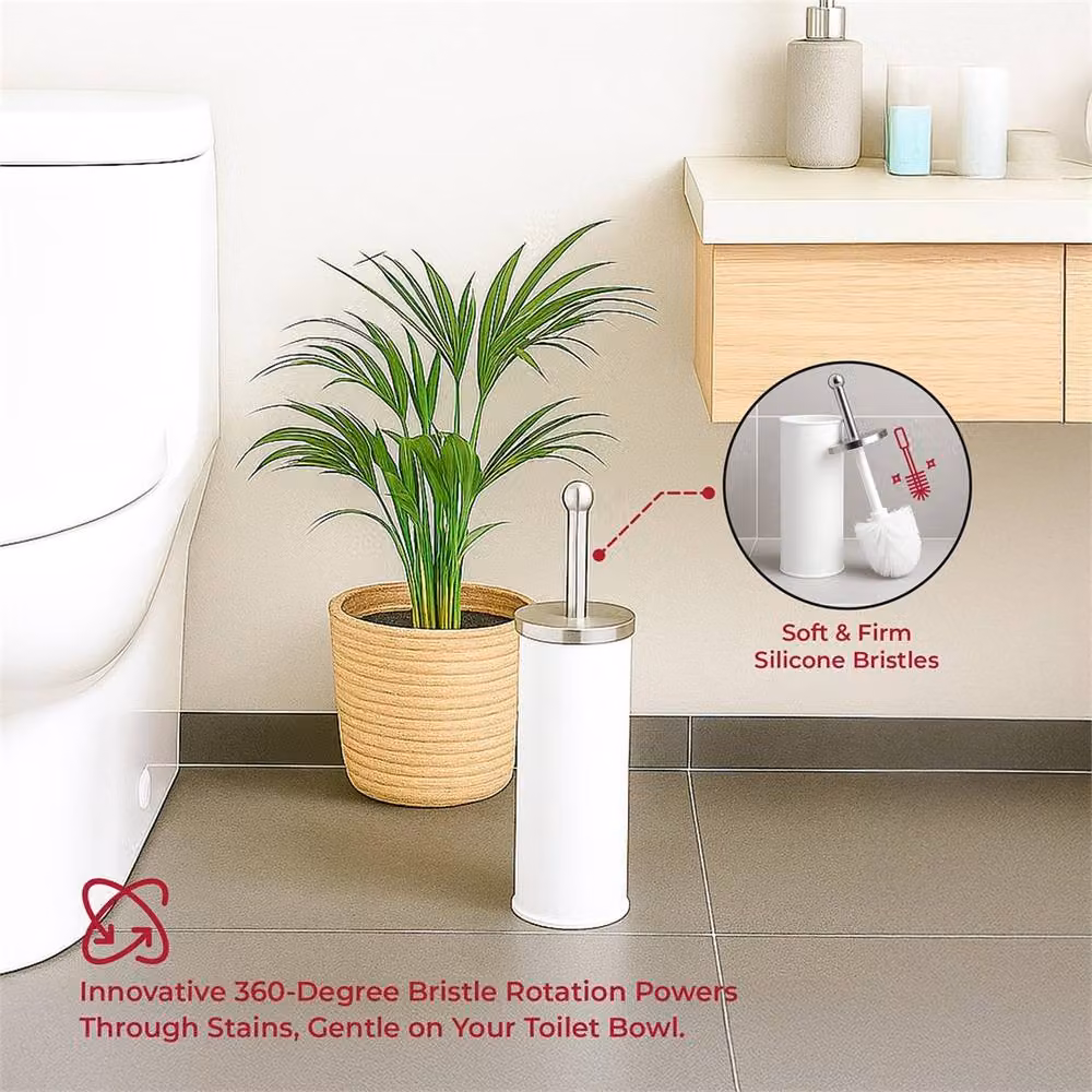 VOGREX White Stainless Steel Toilet Brush Set with Matt Holder Cup – 2