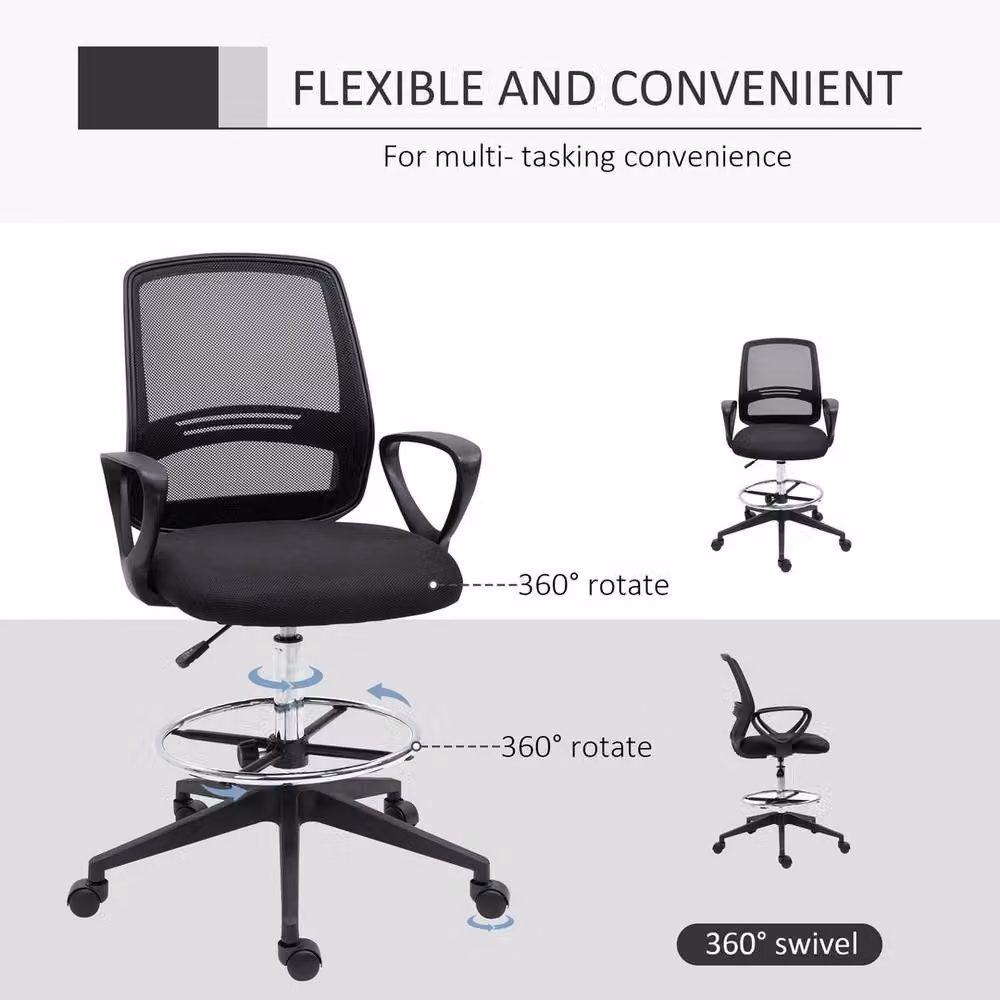 Havendro Ergonomic Tall Office Chair in Black with Adjustable Height, Swivel Function and Foot Ring – 4