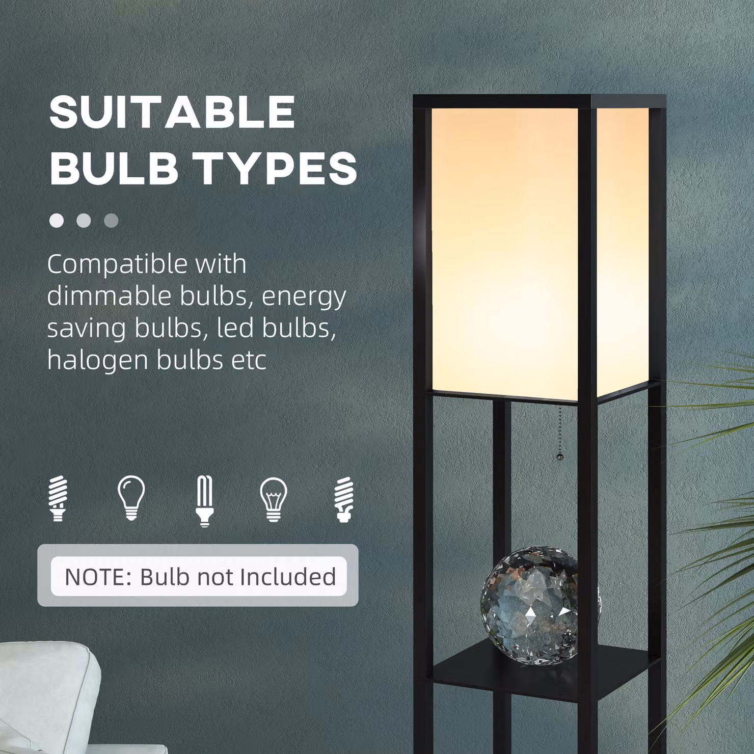 HOMCOM Modern Floor Lamp with Storage Shelves in Black – 5