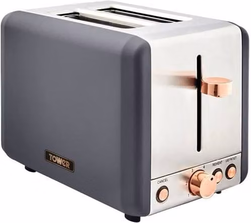 Tower Cavaletto 2-Slice Toaster T20036RGG, 850W, Grey and Rose Gold Stainless Steel