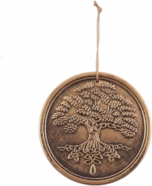 Lisa Parker Bronze and Gold Ceramic Tree of Life Round Hanging Wall Plaque