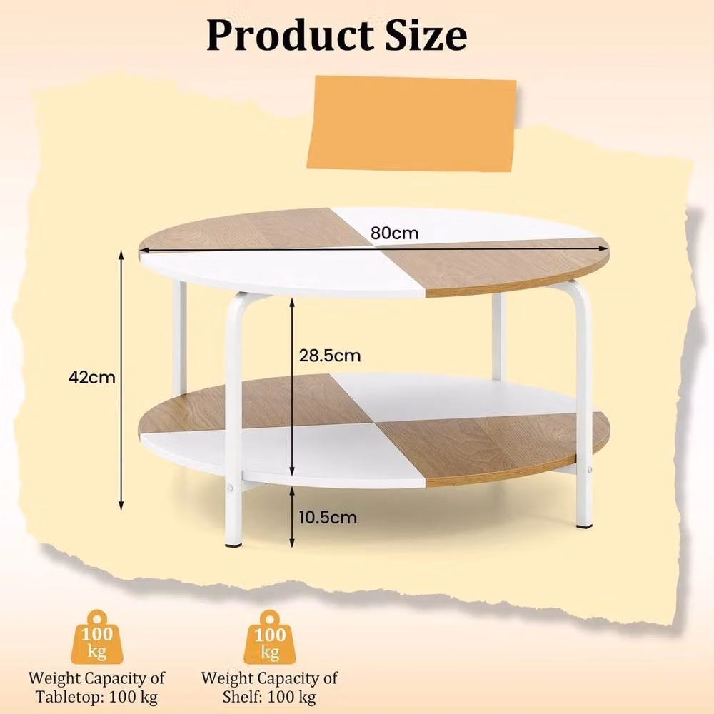 KORVIXA 2-Tier Round Metal Coffee Table in White, Diameter: 100 cm – 2