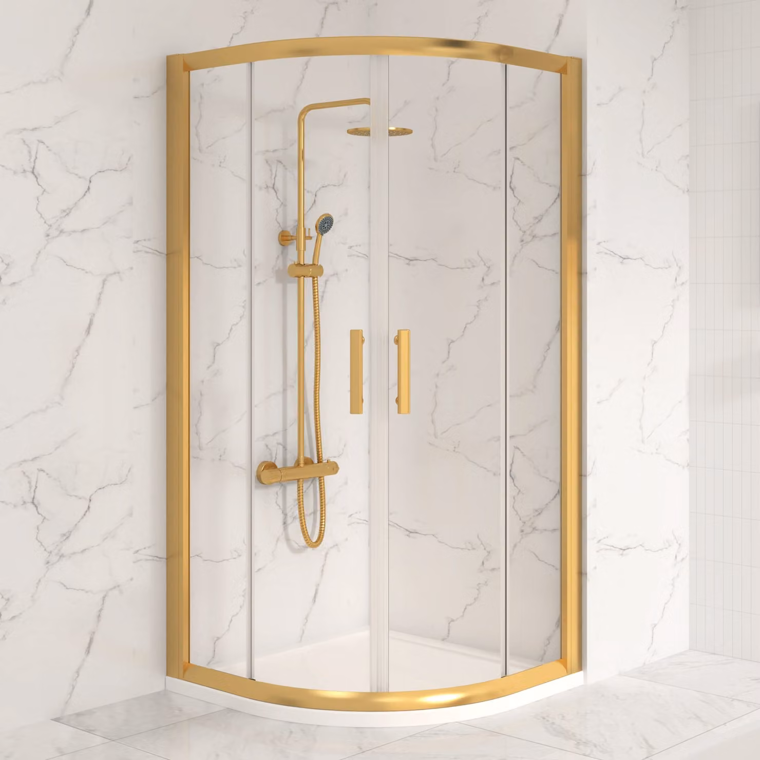 Royal Bathrooms Venice Quadrant Shower Enclosure with Tray and 6mm Double Sliding Doors, Gold, W: 80 cm, D: 80 cm, H: 185 cm